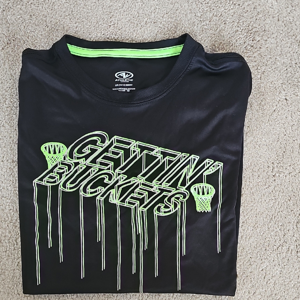 Athletic Works Black and Neon Green Graphic Tee